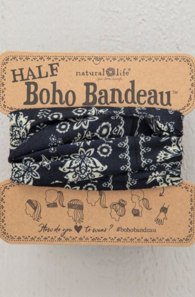 boho bandeau stretch knit headband black bandana mandala print