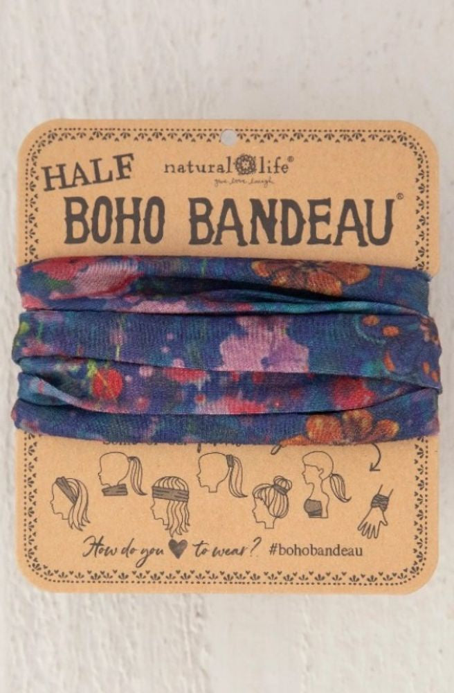 boho stretch knit headband indigo colour floral print