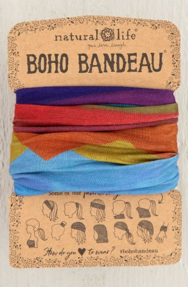 boho bandeau stretch knit headband rainbow mountain print