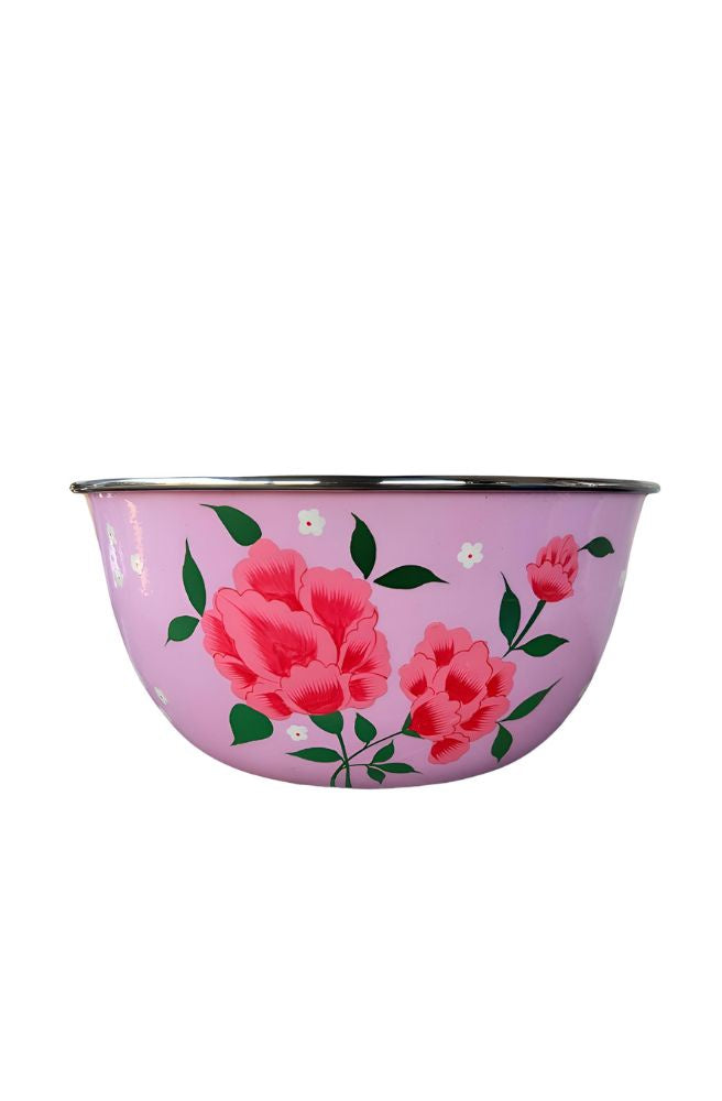 picnic folk bloom salad bowl hand painted floral design boho style