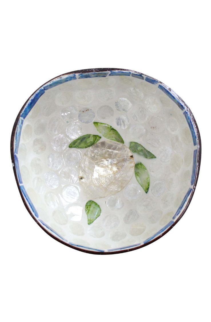 coconut bowl, lemon motif shell inlay