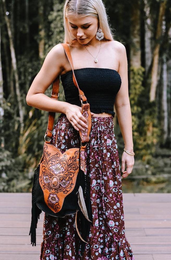 Black Suede Winnie Shoulder Bag | Handmade Leather Bags by Tonketti