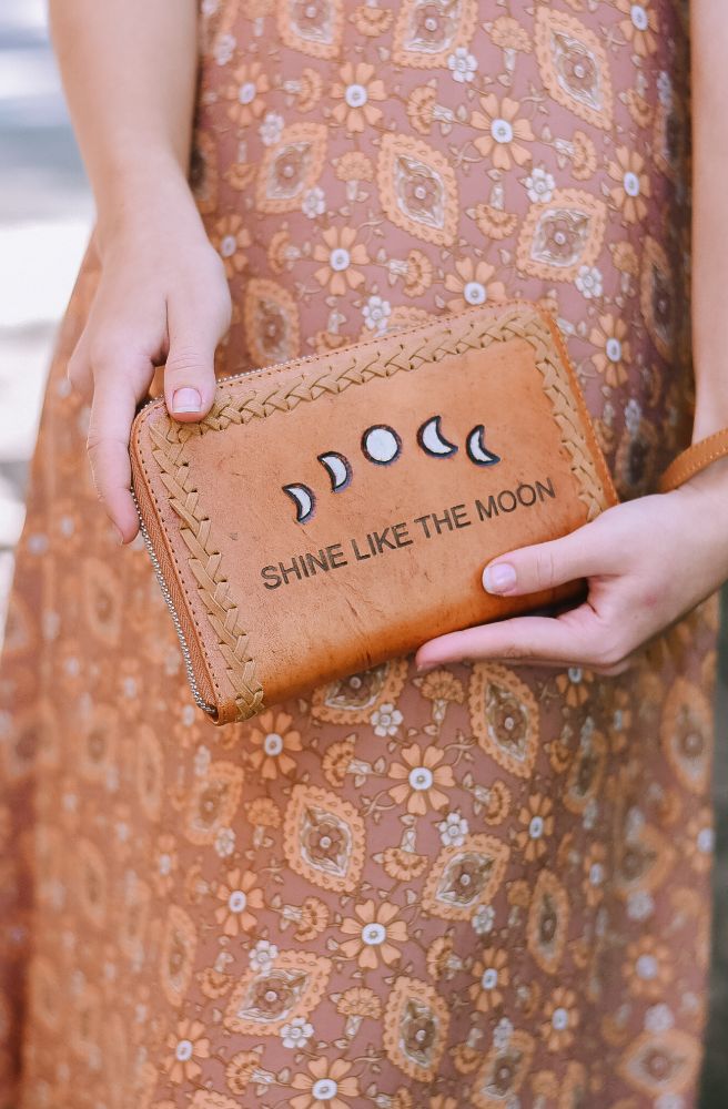 vintage style boho purse wallet moon design