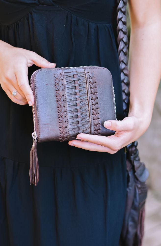 boho purse wallet woven leather design