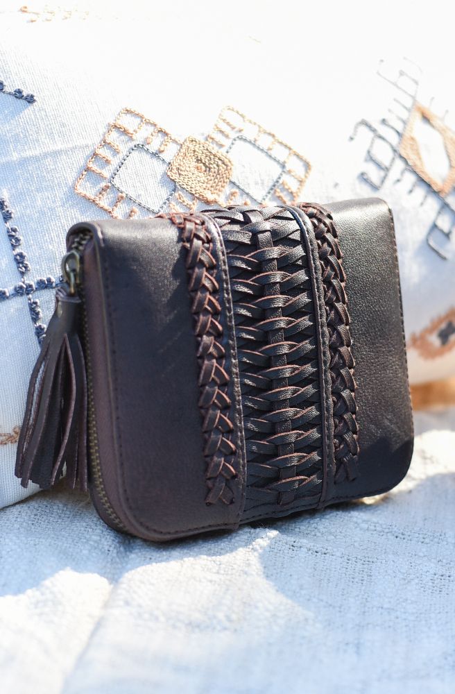 womens boho leather purse wallet clutch zipper and tassels