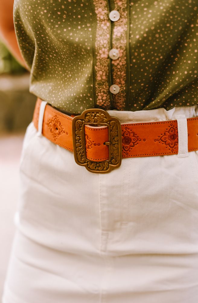 tan gysett leather belt vintage boho design