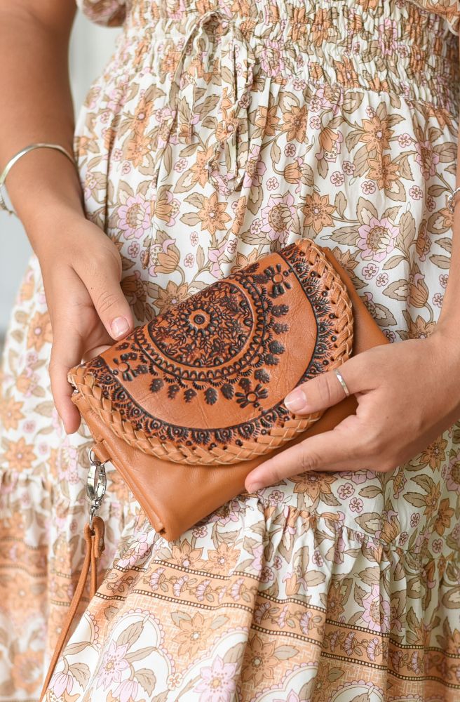 boho purse wallet tan colour mandala design