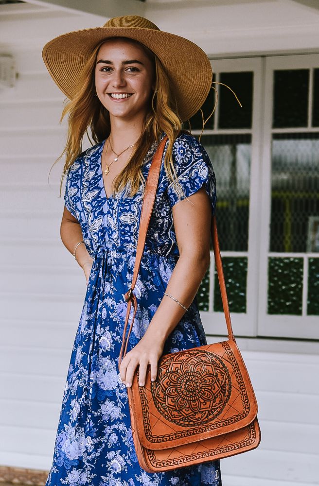 boho accessories hand tooled leather bag