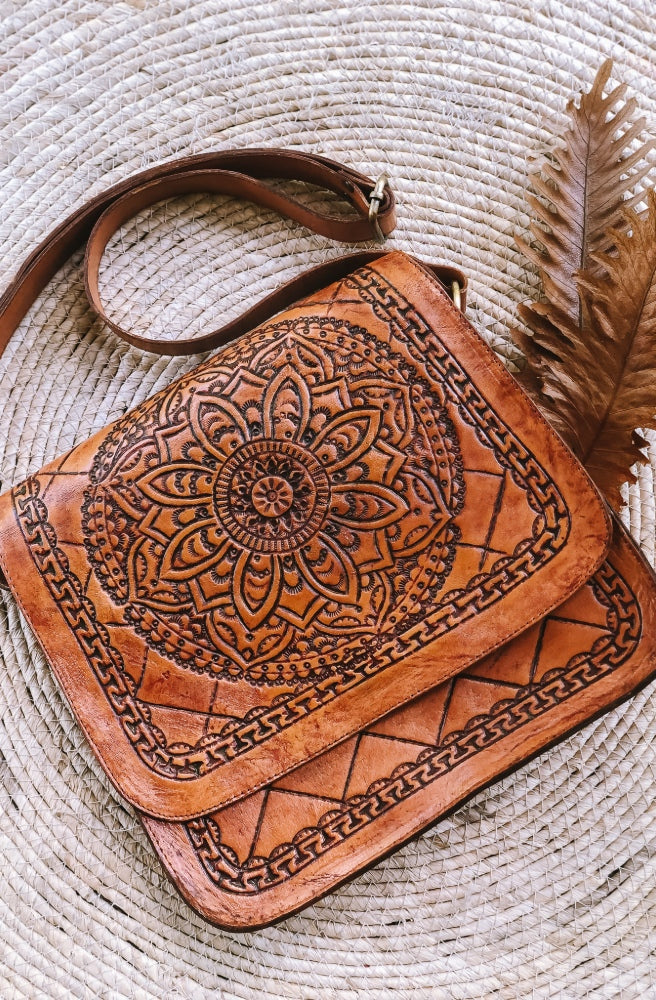Estelle Leather Carved Saddle Bag - Mixed Colours