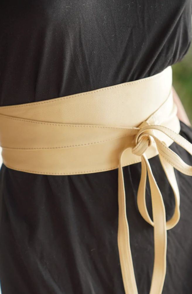 boho womens leather wrap belt sand colour