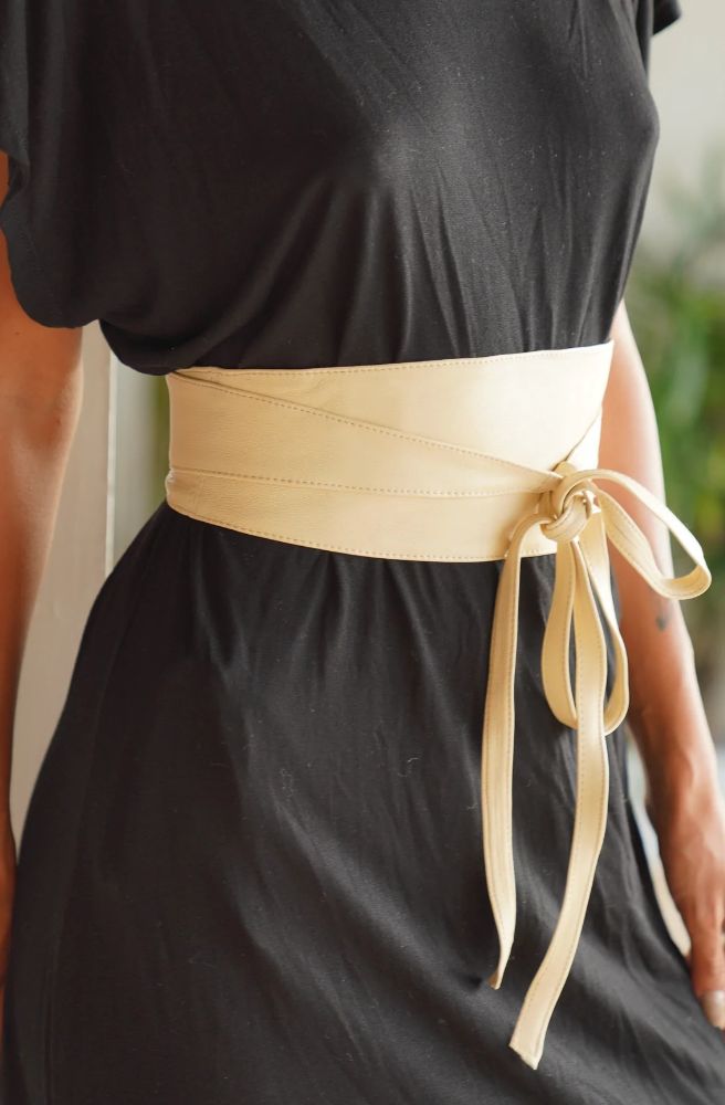 womens bohemian style leather wrap belt sand colour