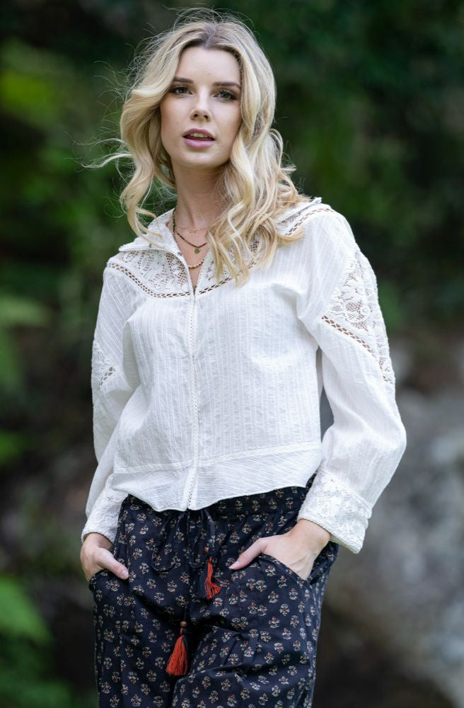 boho clothes for women white long sleeve blouse embroidered panels