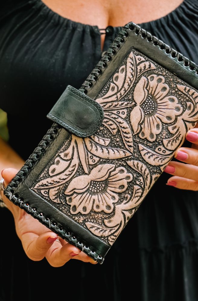 Midnight Bloom Handmade Boho Country Leather Wallet