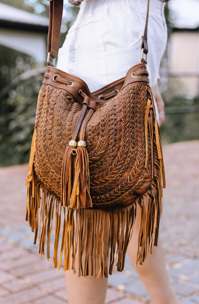 Woven Leather Shoulder Satchel Bag soft bohemian boho leather handbag