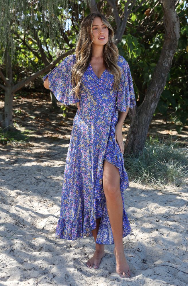 Cobalt Bloom Combi Wrap Dress