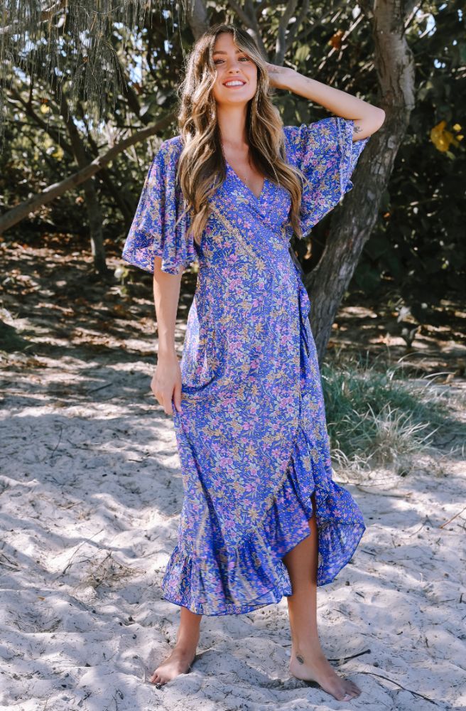 Cobalt Bloom Combi Wrap Dress