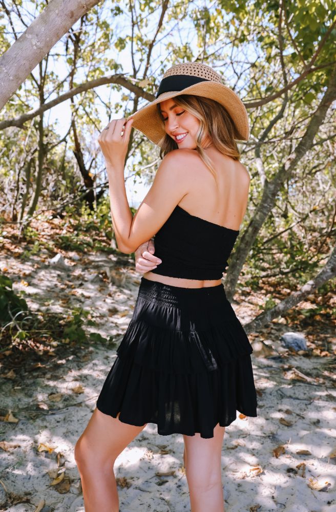 Ebony Bandeau black stretchy bandeau top back view simple strapless design