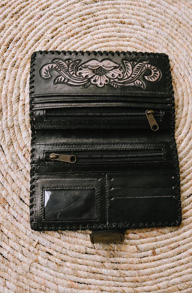 boho purse wallet floral design black