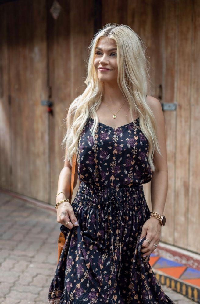 Savannah Kelly Singlet front view navy floral boho singlet top